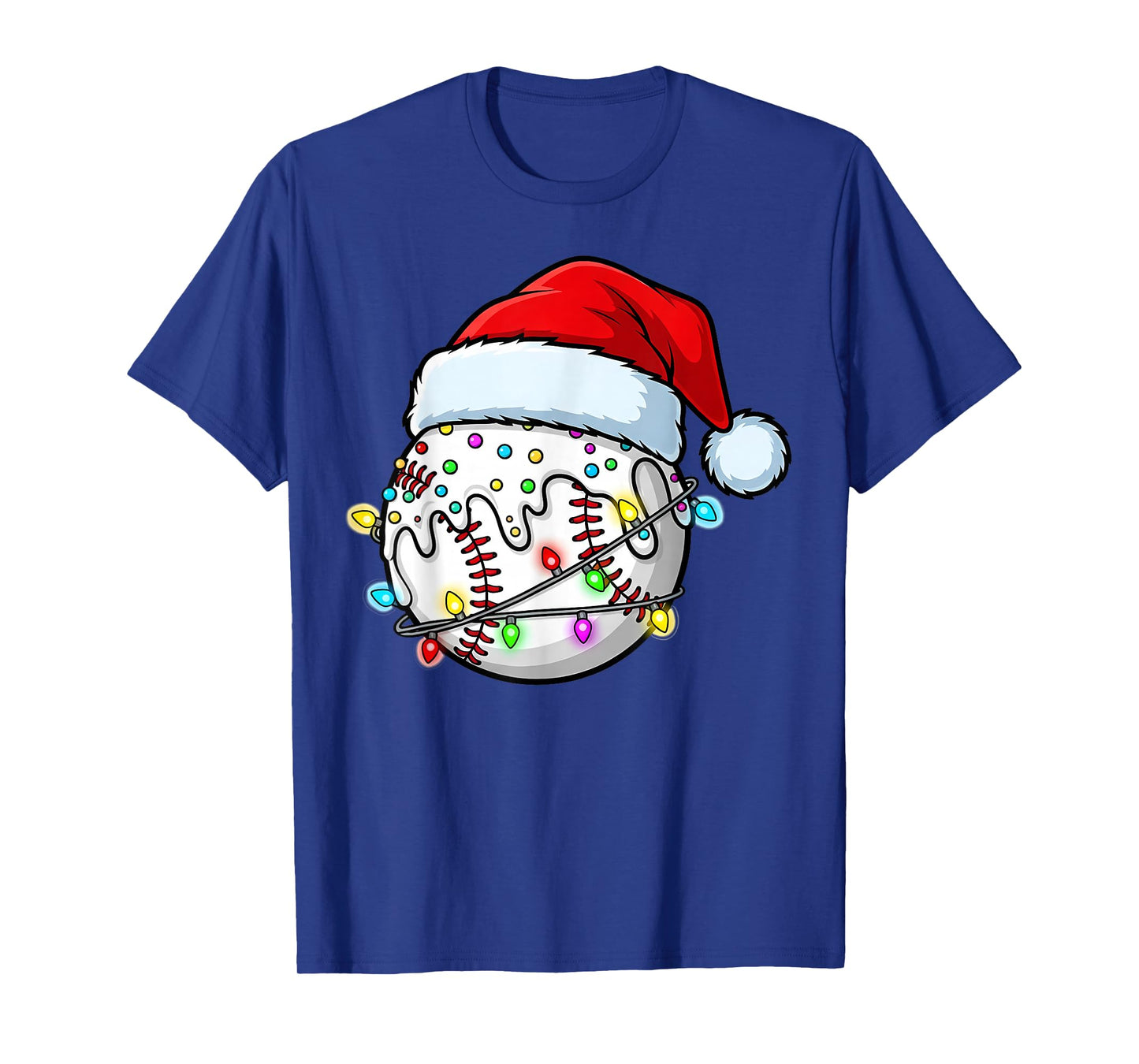 Baseball Santa Christmas Lights Drip Ice Cream Sprinkle Kids T-Shirt