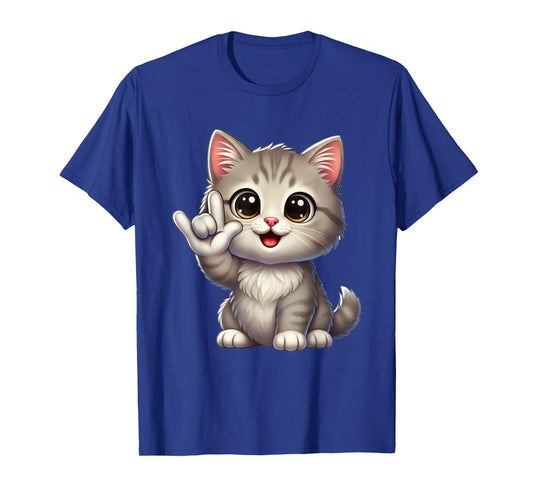 Cat Love You ASL Sign Language Cute Sea Turtle T-Shirt