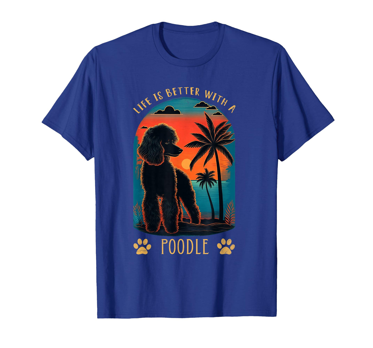 Life is Better with A Poodle Sunset Beach Retro Dog Gift T-Shirt