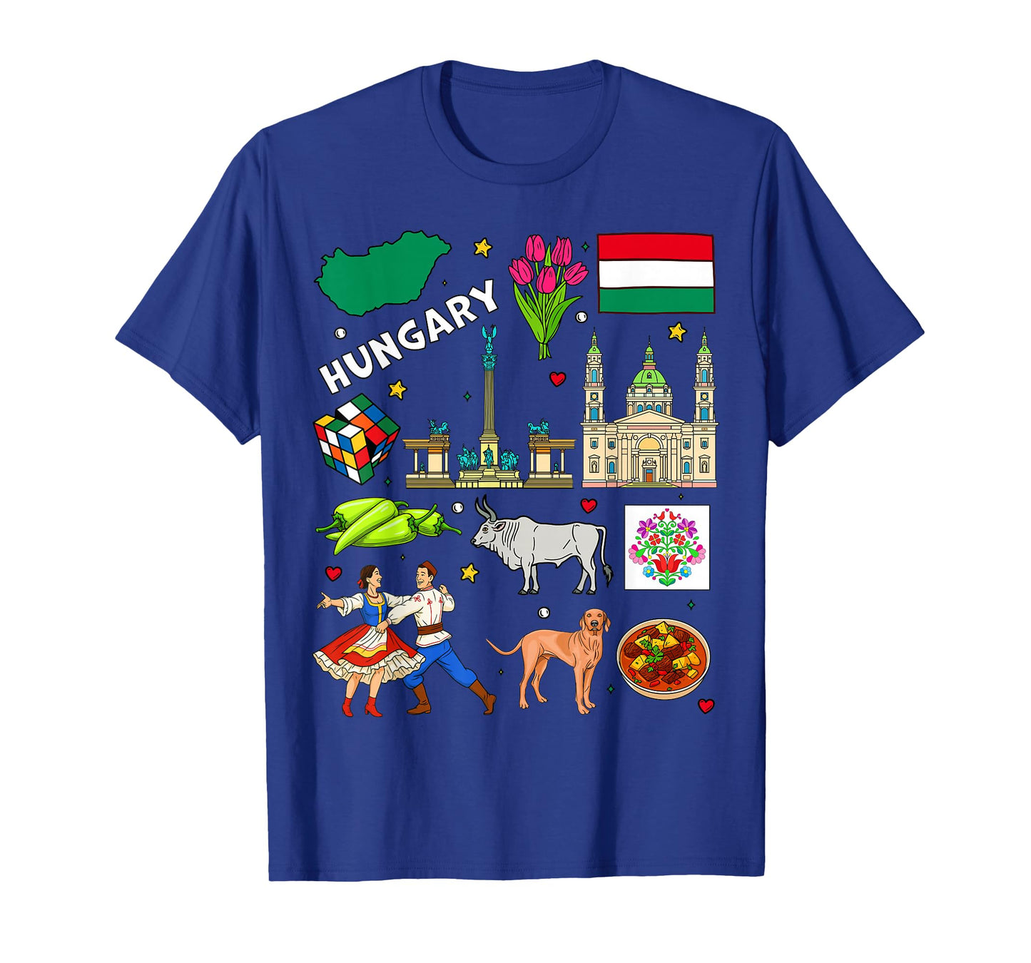 Hungary map and Flag. Hand Drawn Hungarian Landmarks T-Shirt