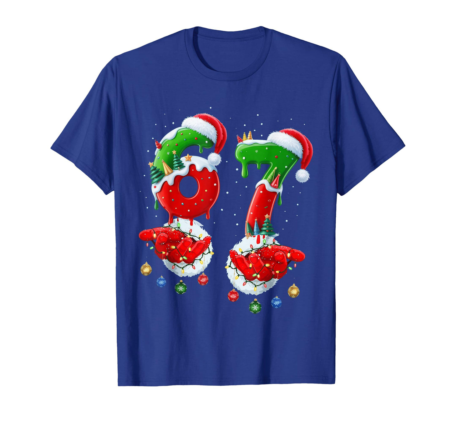 Six Seven 67 Meme 6 7 Christmas Santa Hand T-Shirt
