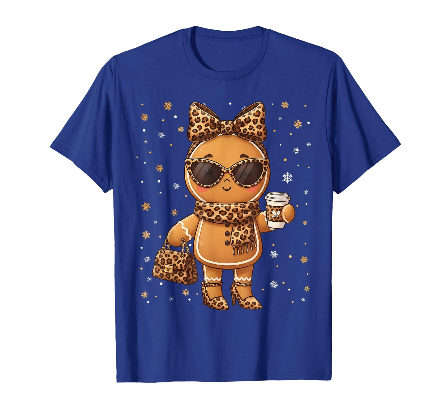 Cute Gingerbread Leopard Christmas Xmas Girl Women T-Shirt