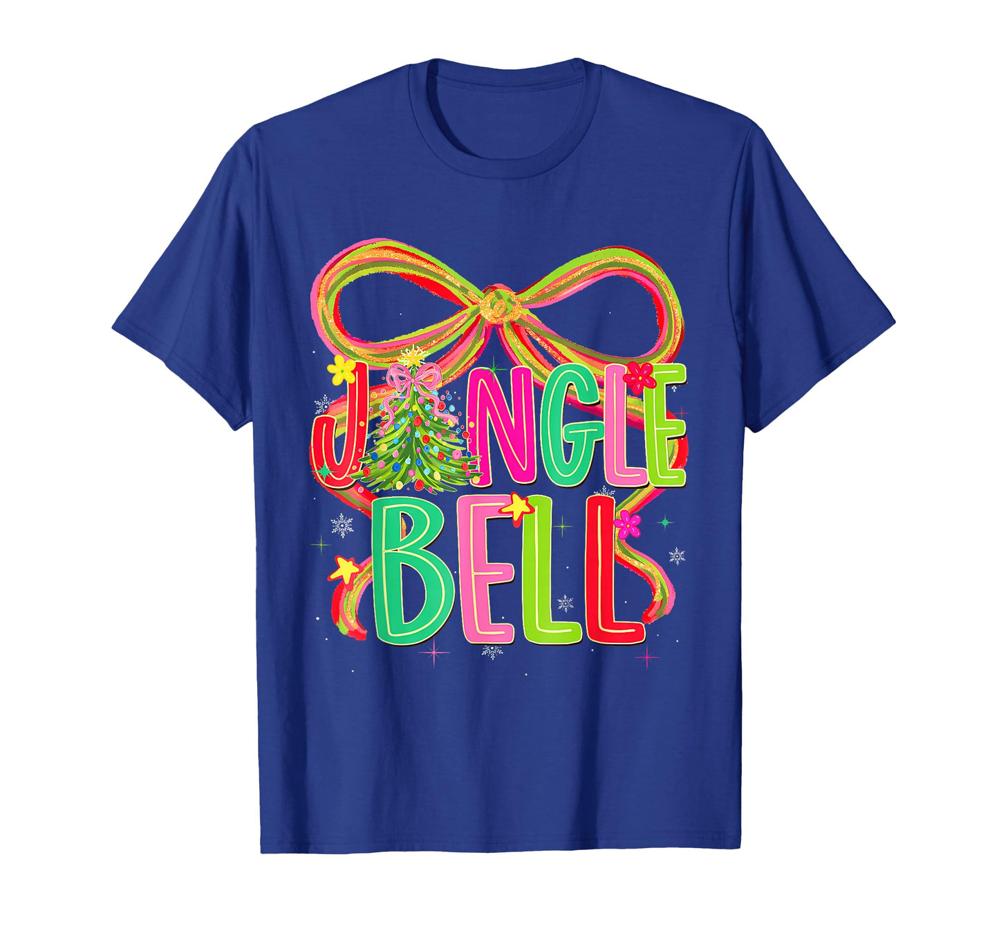 Funny Jingle Bells Coquette Bow Merry Christmas Girl Women T-Shirt