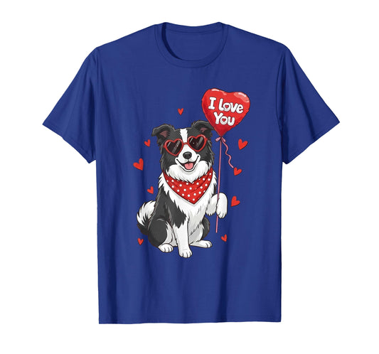Border Collie Valentine Heart I Love You Dog Lovers T-Shirt