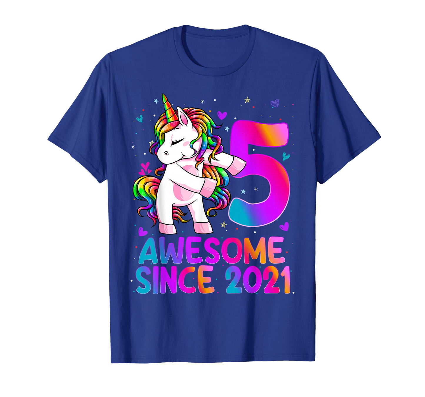 5 Year Old Girl Awesome Since 2021 Unicorn 5th Birthday Girl T-Shirt