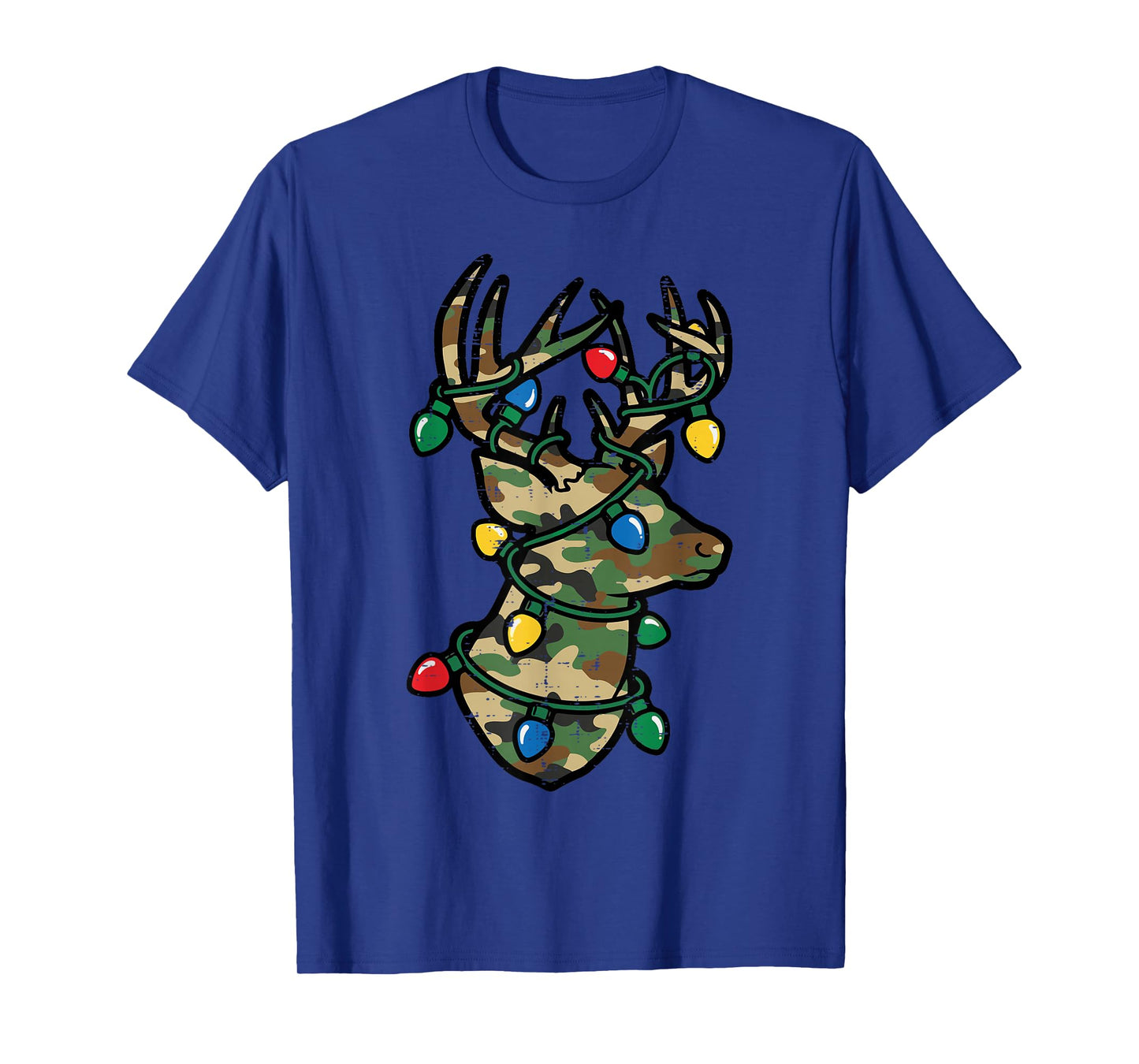 Christmas Reindeer Silhouette Camo Xmas Lights Men Women Kid T-Shirt