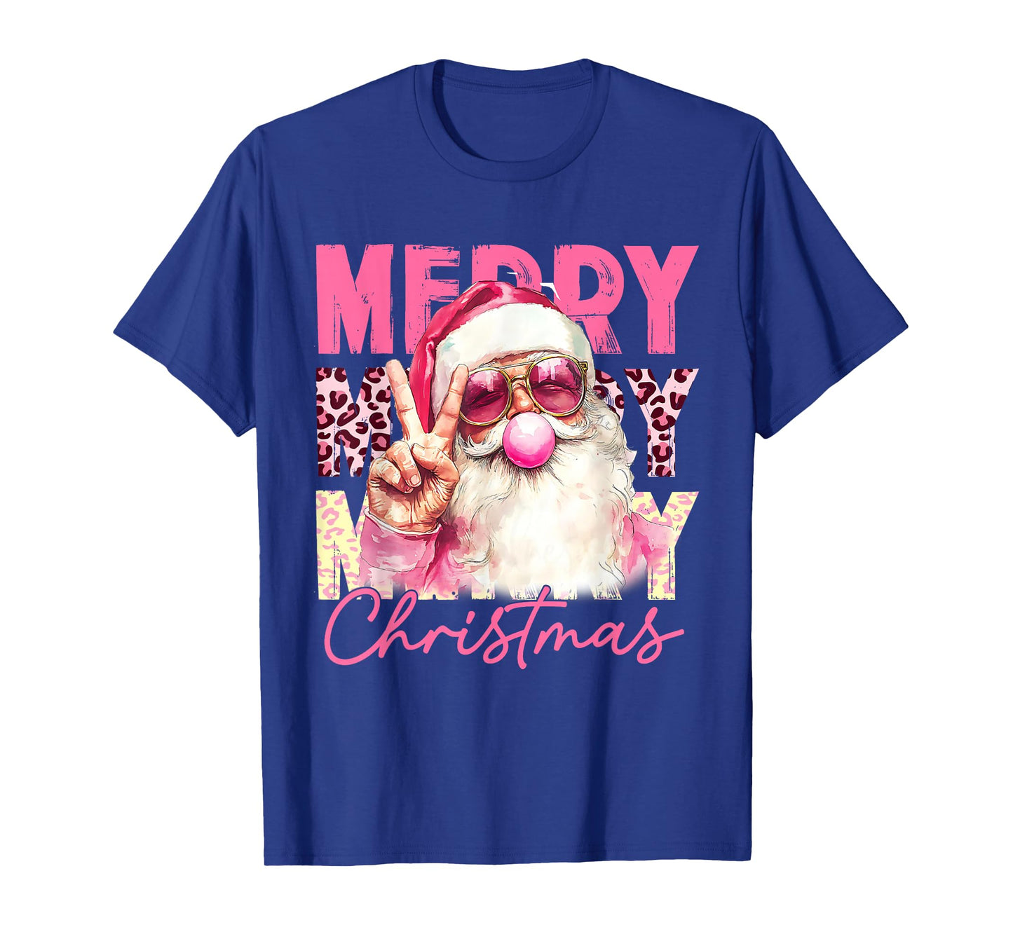 Santa Blowing Bubble Gum Christmas Pink Santa Shirt Women T-Shirt