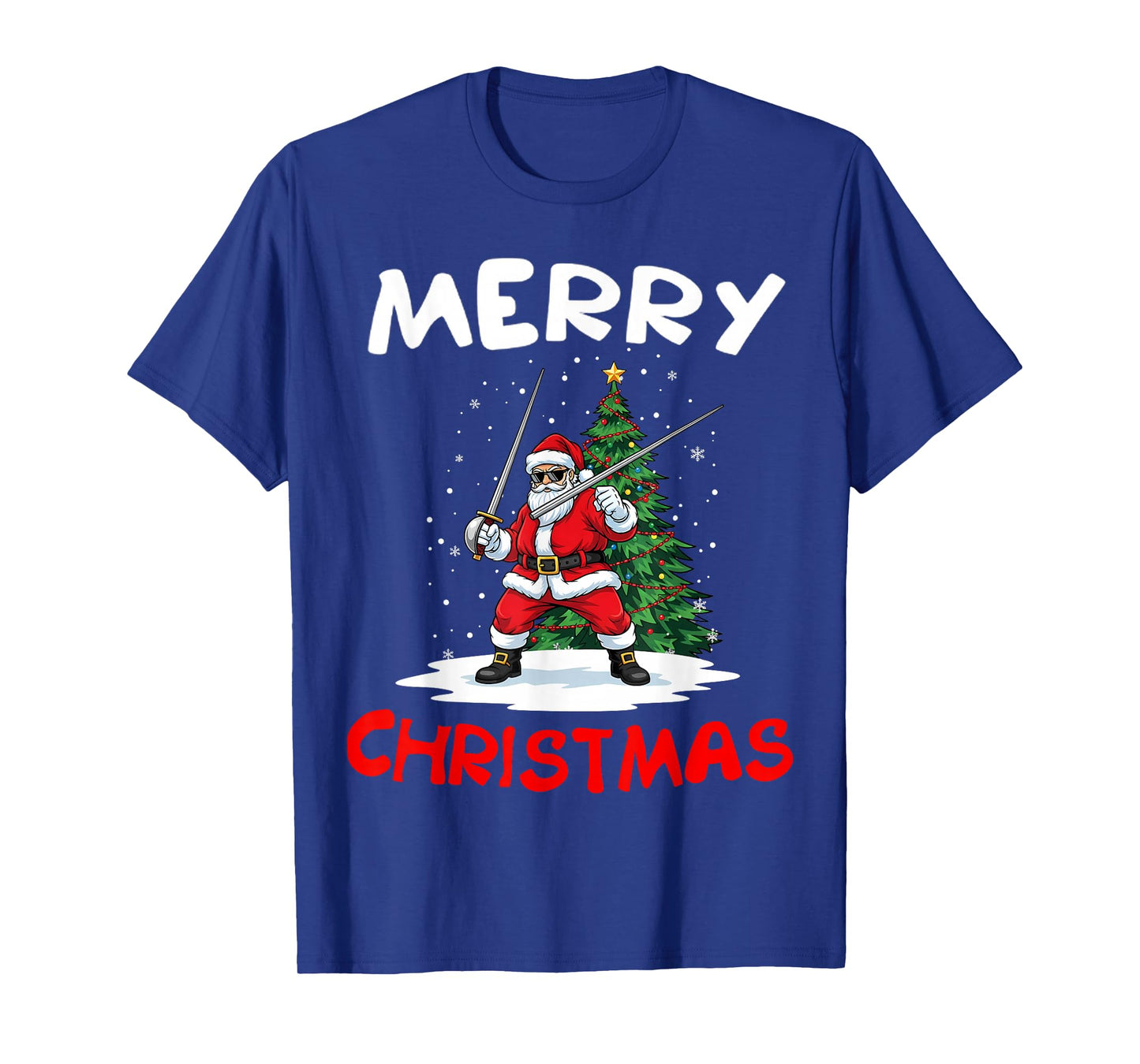 Merry Christmas Santa Playing Fencing Lover T-Shirt