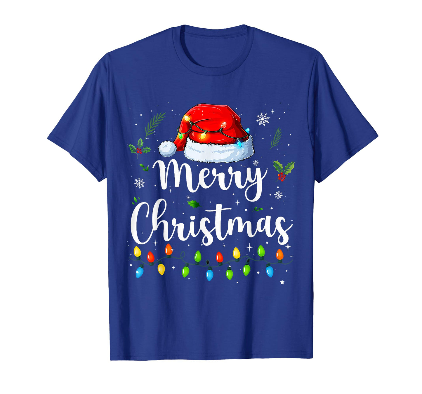 Merry Christmas Lights Santa Hat Xmas Family Matching Pajama T-Shirt