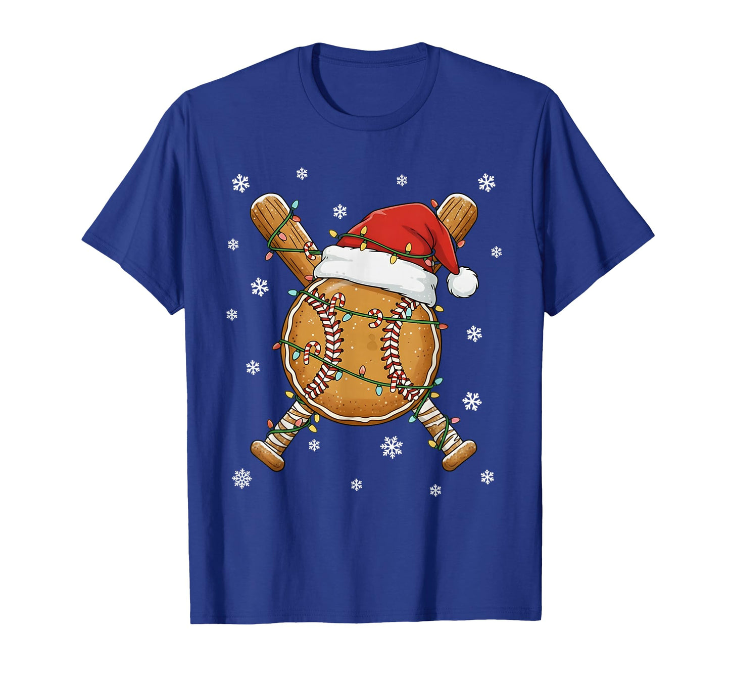 Funny Baseball Christmas Gingerbread Santa Hat Baseball Fans T-Shirt