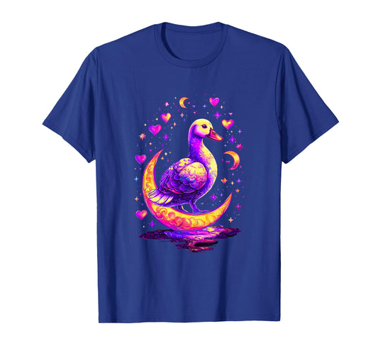 Dreamy Duck Sitting On Crescent Moon Teen Girls Women T-Shirt