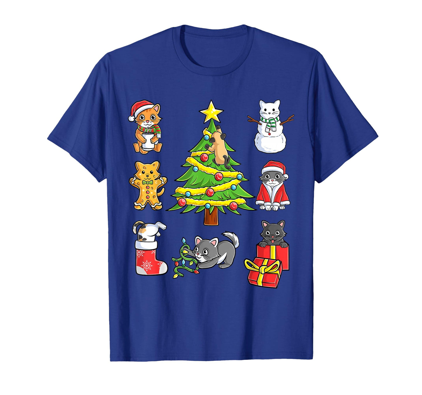 Cats Christmas Tree Funny Xmas Holiday Santa Cat Boys Girls T-Shirt