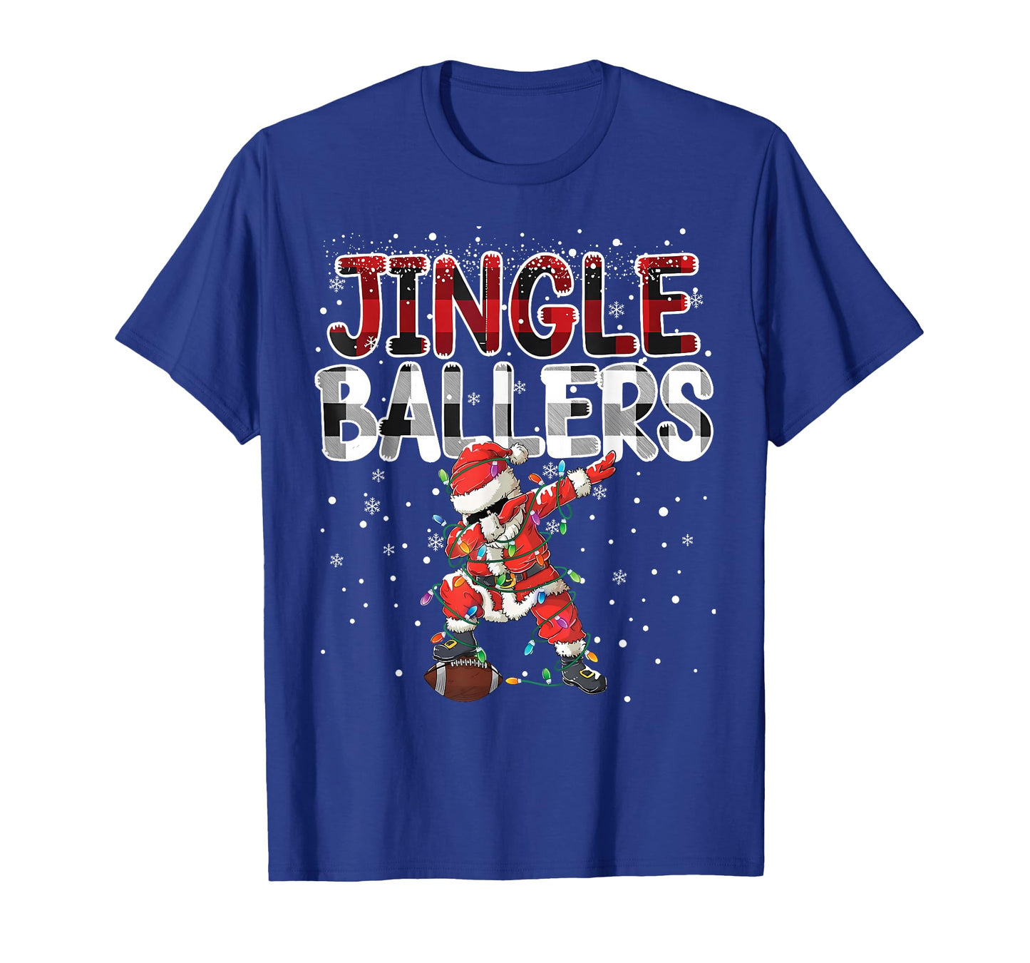 Jingle Ballers Santa Football Christmas Soccer Plaid T-Shirt