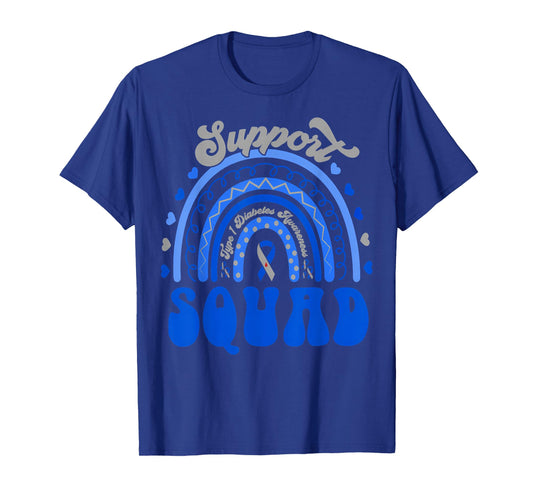 Support Squad Type 1 Diabetes Awareness Blue Rainbow Outfit T-Shirt