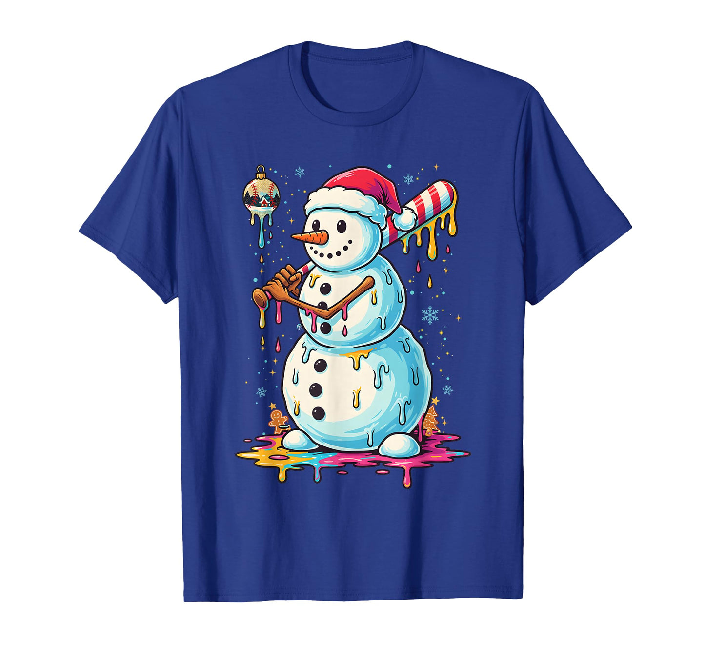 Christmas Baseball Snowman Drip for Boys Men Girls Women T-Shirt