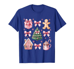 Christmas Coquette Bow Pink Gingerbread Xmas Women Girls T-Shirt