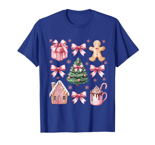 Christmas Coquette Bow Pink Gingerbread Xmas Women Girls T-Shirt
