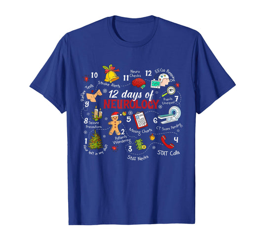 12 Days of Neurology Christmas Brain Neuro Nurse Psychology T-Shirt