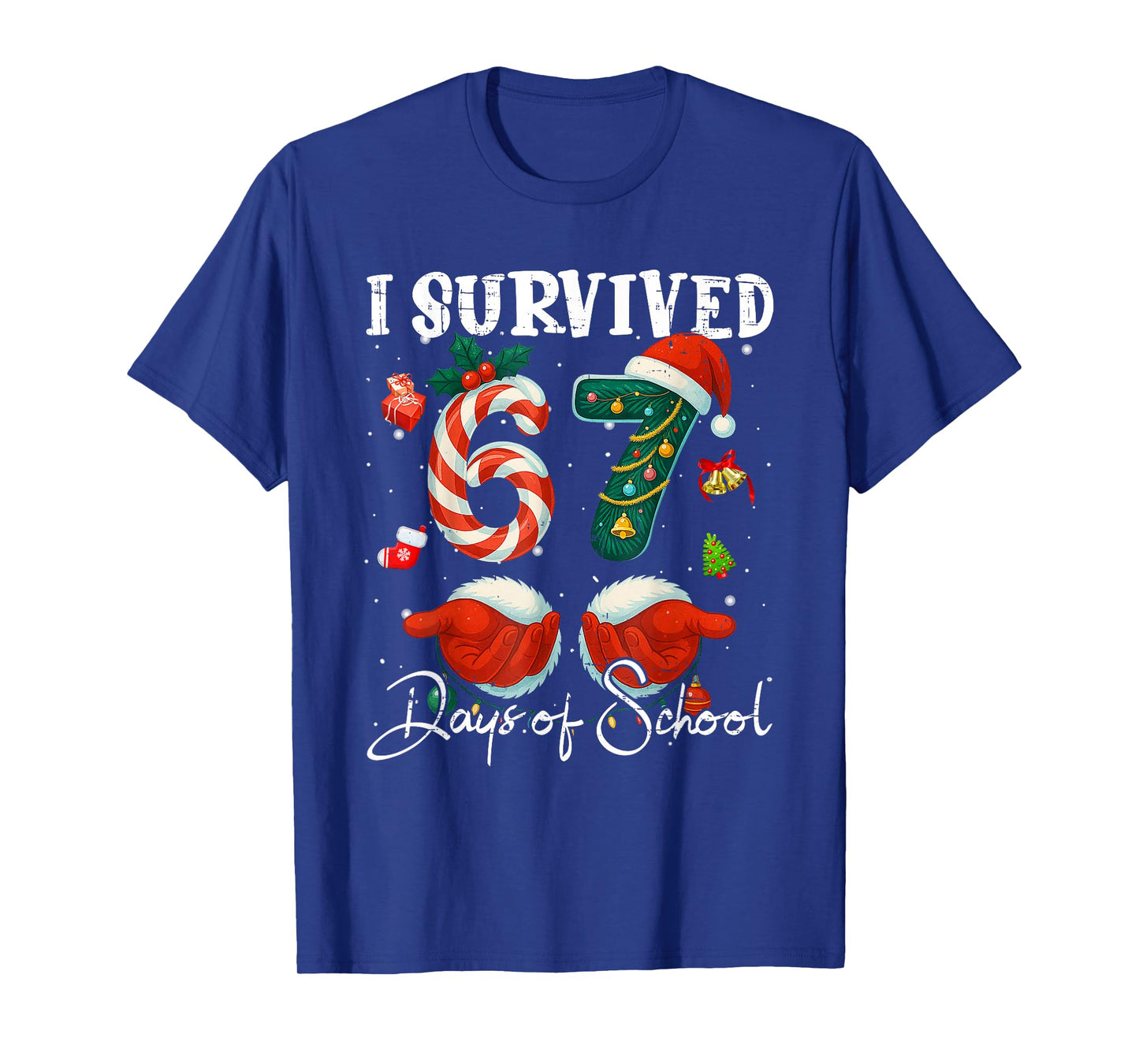 I Survived 67 Days of School Christmas Candy Cane Six Seven T-Shirt