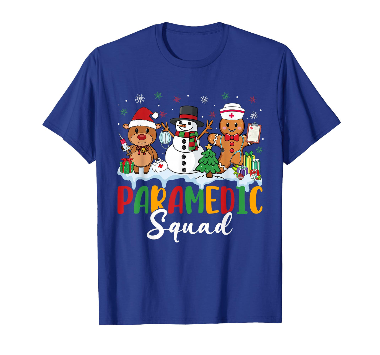 Paramedic Squad Reindeer Snowman Gingerbread Christmas T-Shirt
