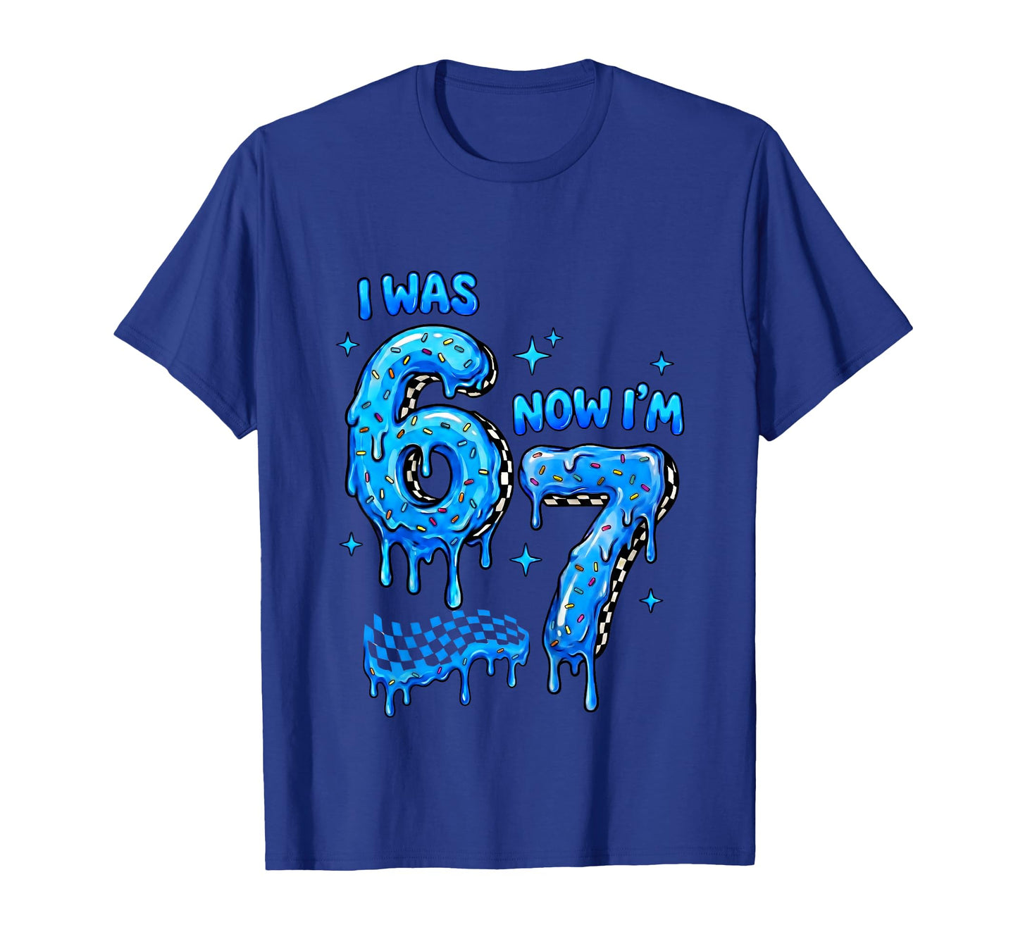I was 6 Now Im 7 Checkered Drip Funny Kids Boys 6 7 Birthday T-Shirt