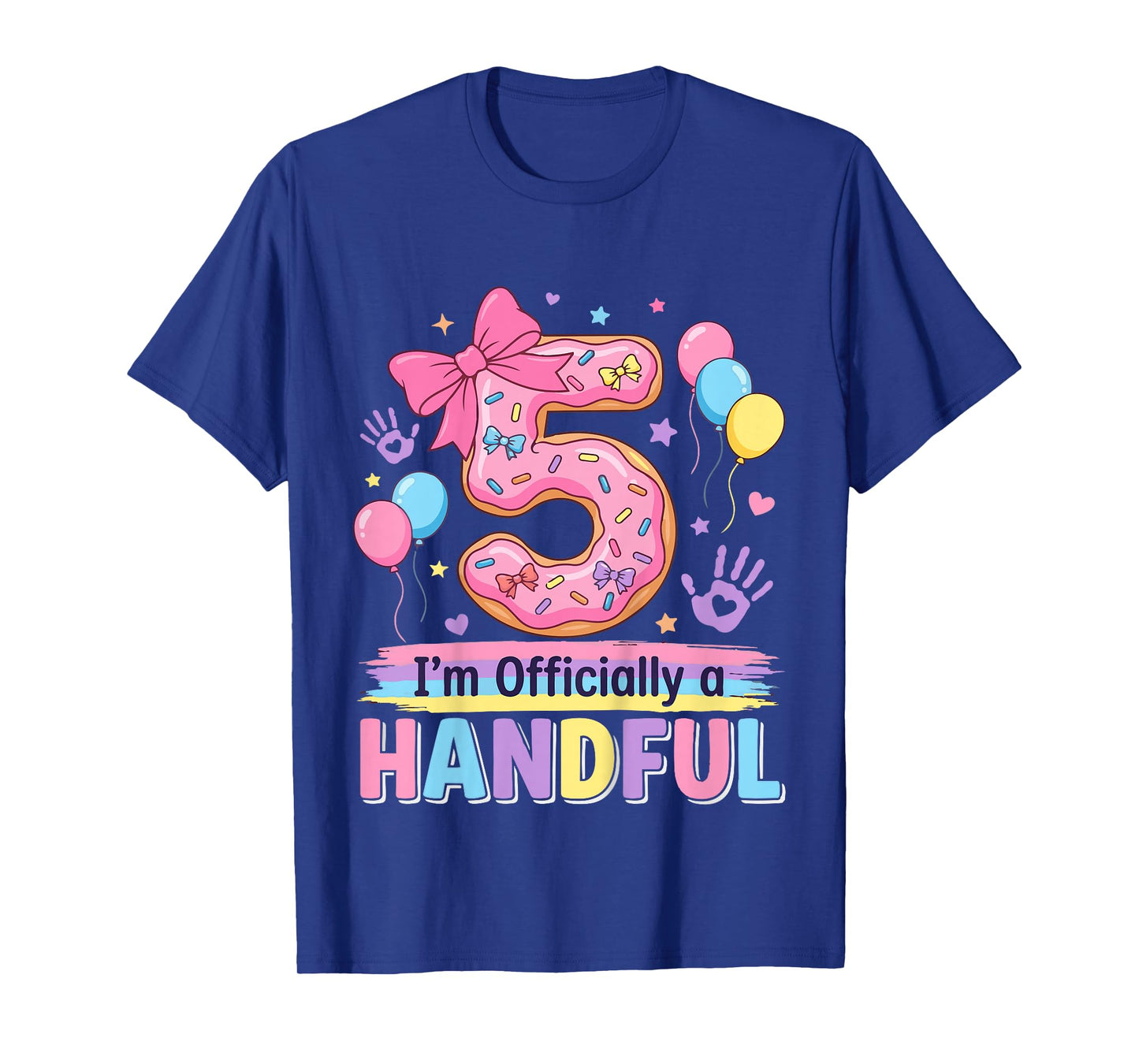 Kids Officially A Handful 5th Birthday Shirt Girl Boy Five 5 Year T-Shirt