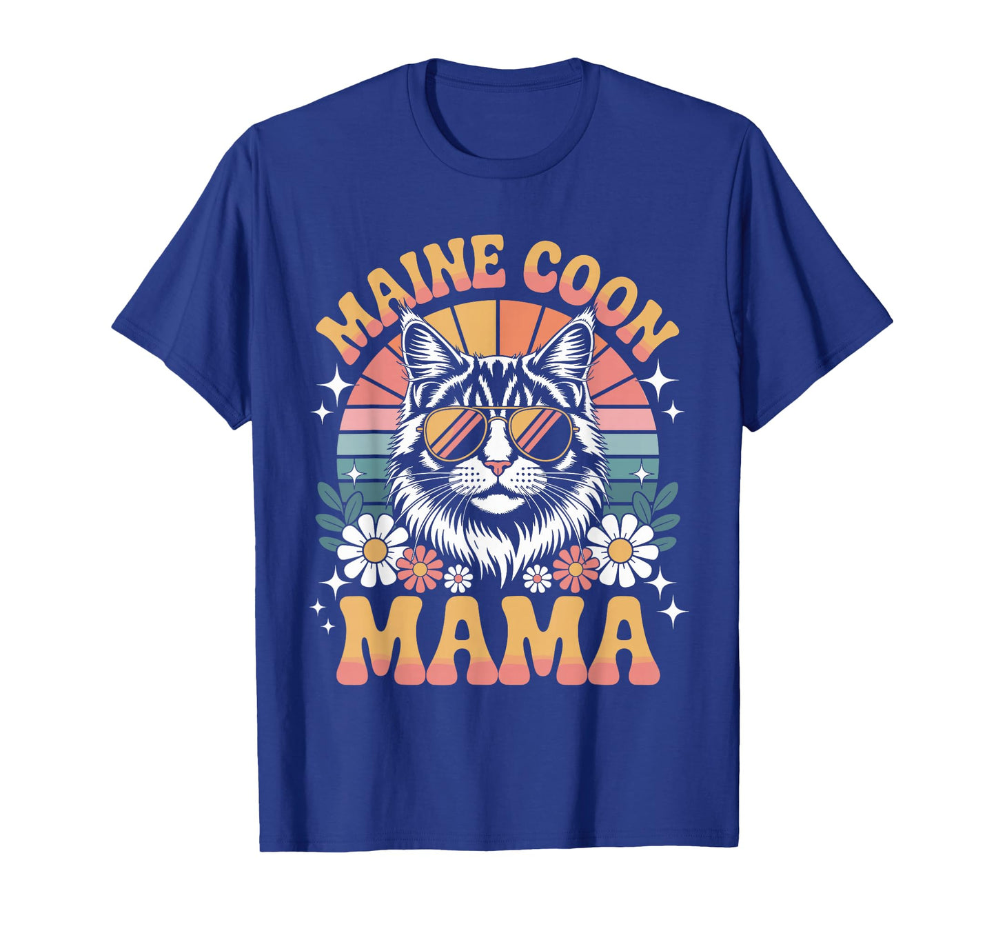 Maine Coon Cat Mama Floral Vintage 60s 70s Sunglasses T-Shirt