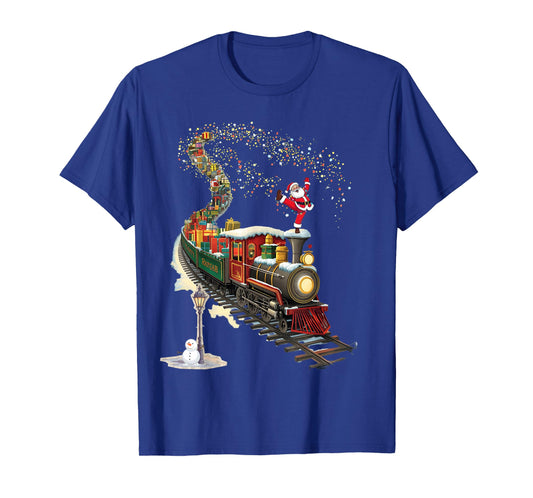 Santa Train Lights Christmas Tee Quirky Holiday Humor T-Shirt
