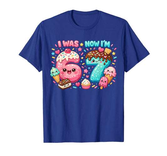 I was 6 Now I'm 7 Dripping Ice Cream Lover 67 Meme Birthday T-Shirt