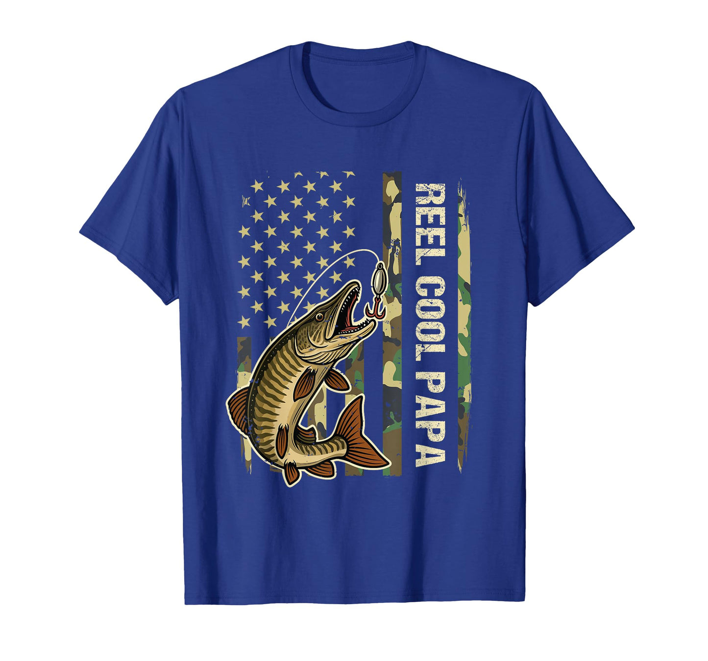 Reel Cool Papa Muskie Fishing Fisherman Musky American Flag T-Shirt