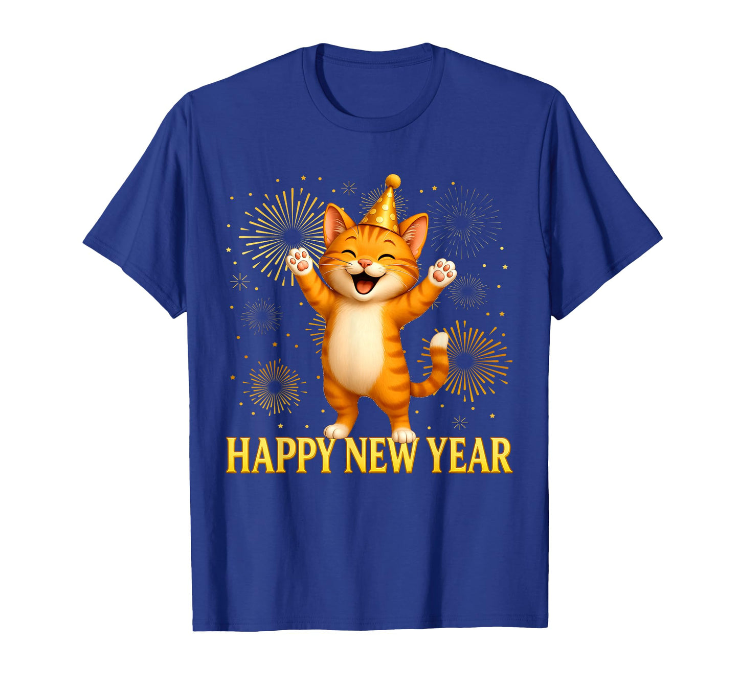 Happy New Year Cat Fireworks New Years Eve Party 2026 Kids T-Shirt
