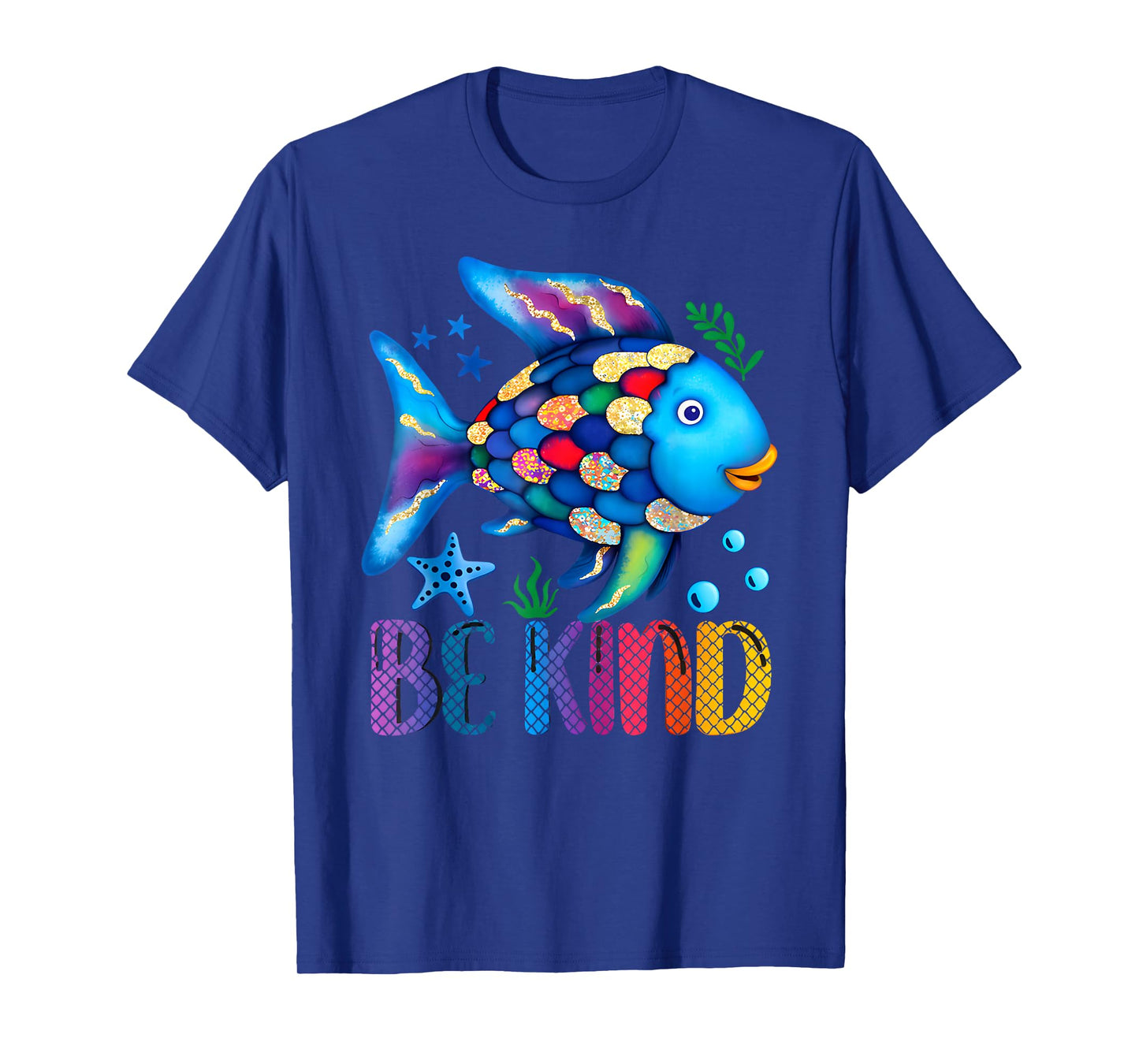 Kids Be Kind Rainbow Scale Fish Teacher Reading Book Toddler T-Shirt