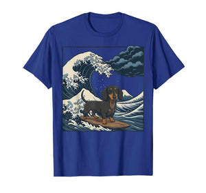 Dachshund Surfing Japanese Wave Weiner Dog T-Shirt