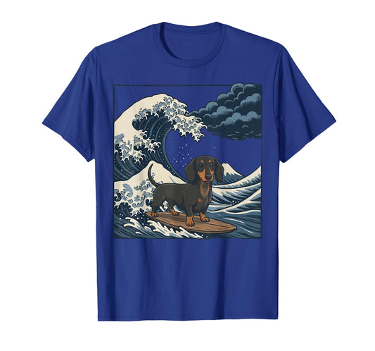 Dachshund Surfing Japanese Wave Weiner Dog T-Shirt
