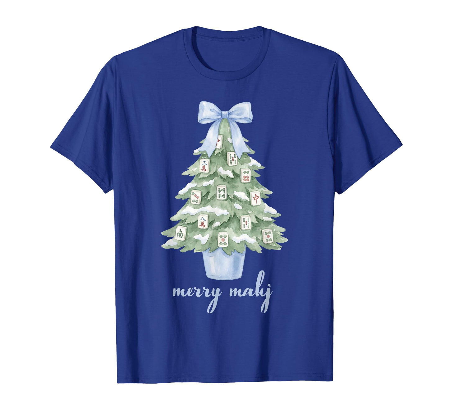 Merry Mahjong Christmas Tree Preppy Chinoiserie Mahj Party T-Shirt