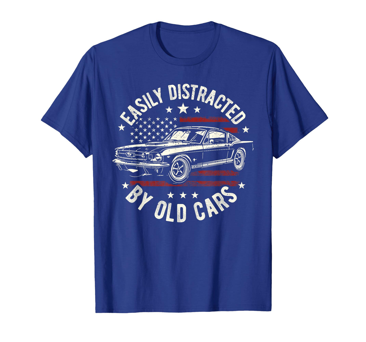 Easily Distracted by Old Cars Classic Vintage American Flag T-Shirt