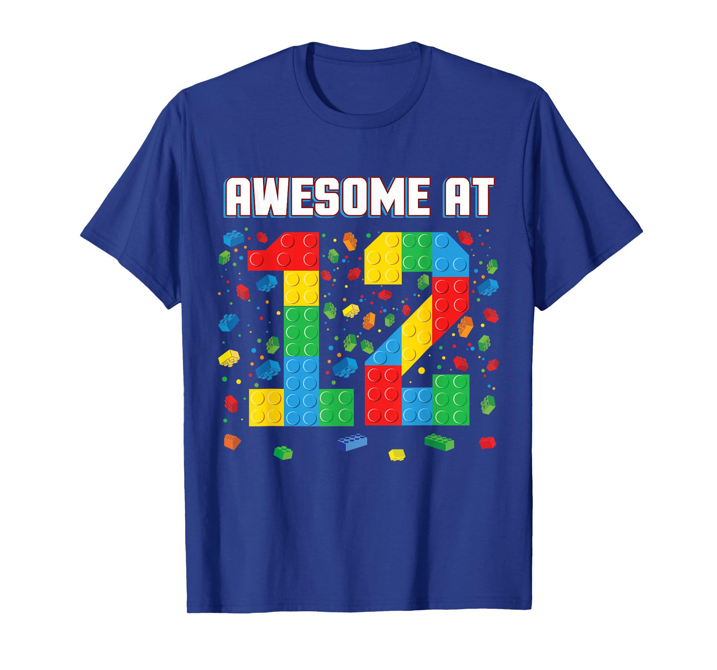 Awesome at 12 Year Old Birthday Kids Block Building Brick T-Shirt