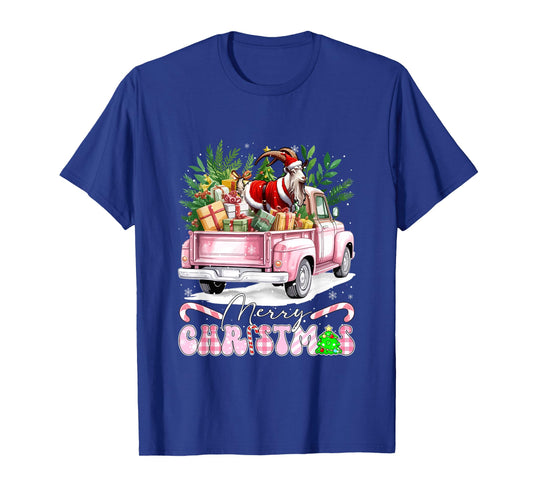 Merry Christmas Santa Goat On Pickup Truck Farmer Kids T-Shirt