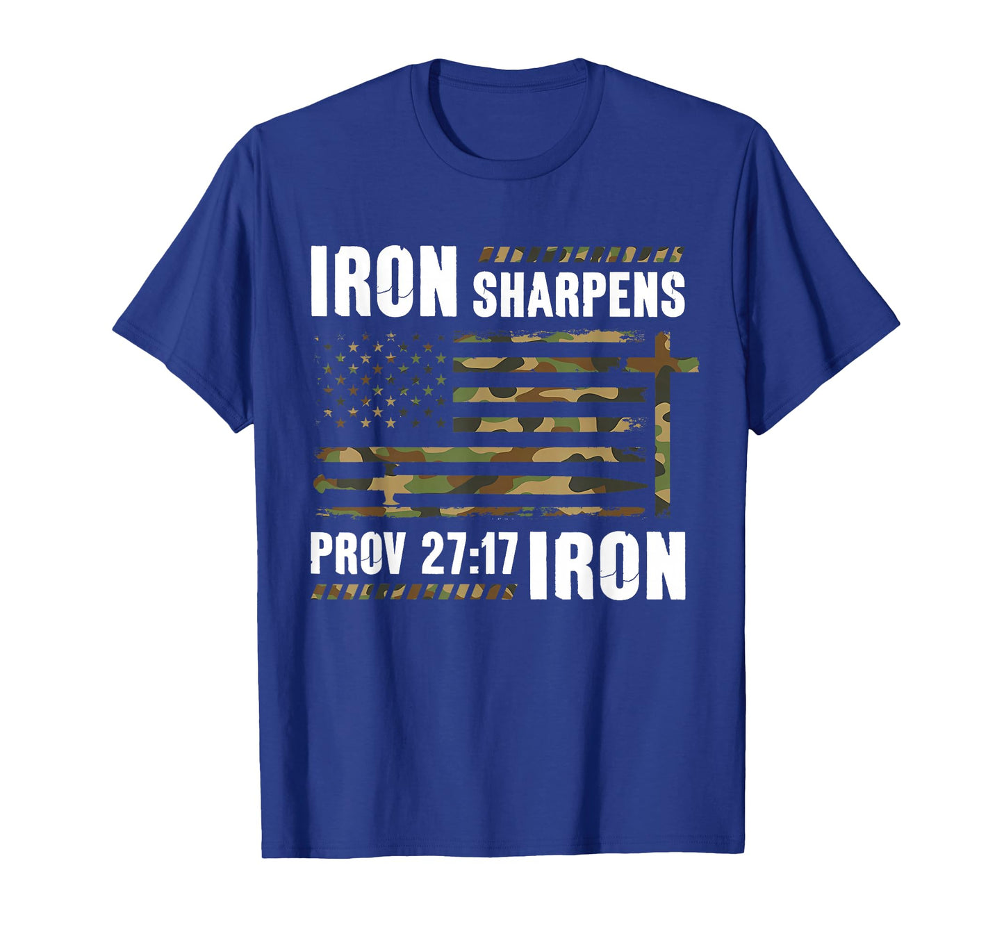 Iron Sharpens Iron Bible Camo Us Flag Christian Gym Workout T-Shirt