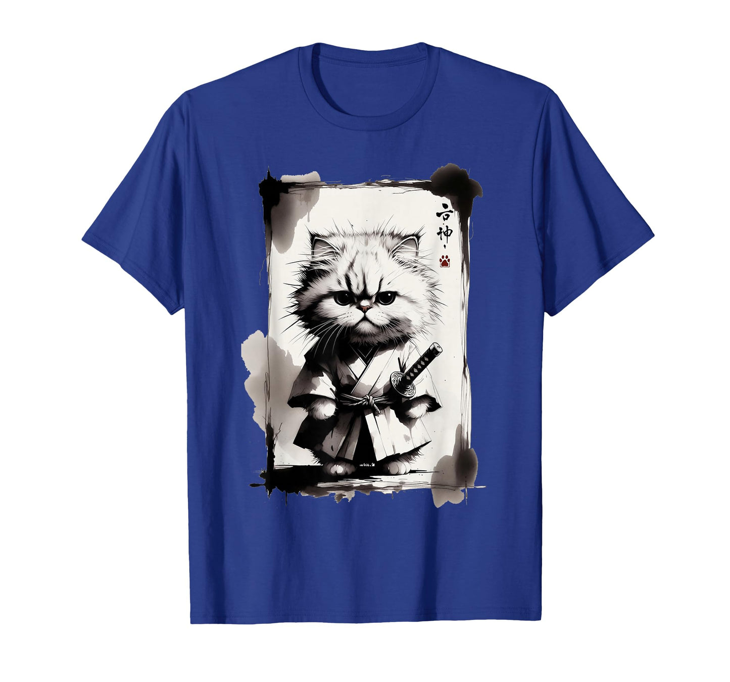 Kawaii Samurai Cat Japanese Art Sumi-e Novelty Funny Cat T-Shirt