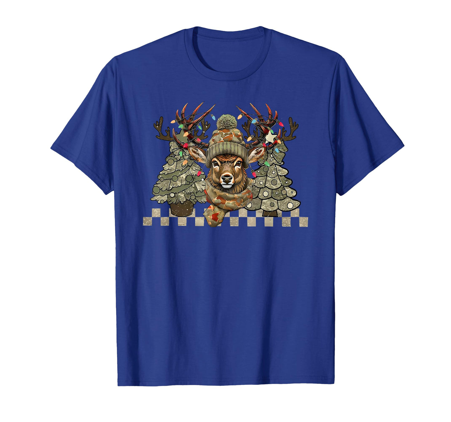 Christmas Holiday Camo Hunting Reindeer Deer Xmas Lights T-Shirt