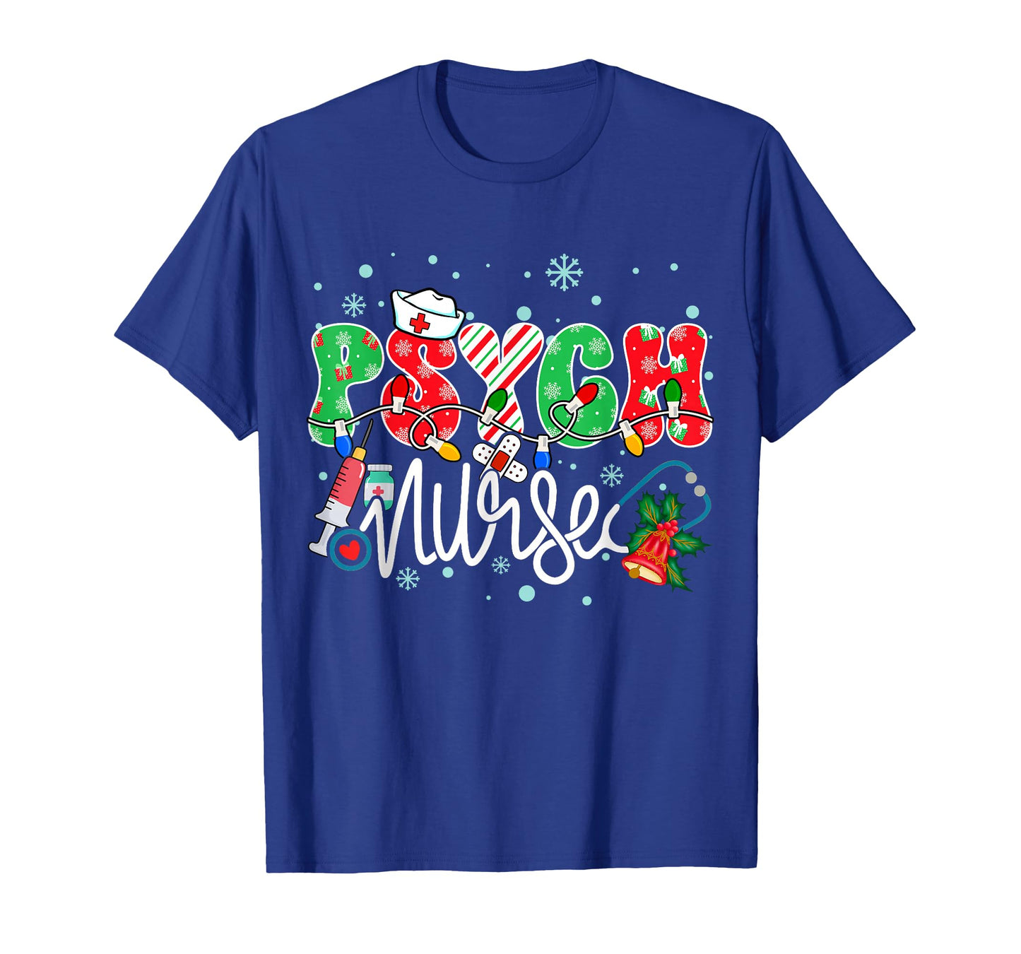 Psych Nurse Funny Xmas Light Stethoscope Christmas Nurse T-Shirt