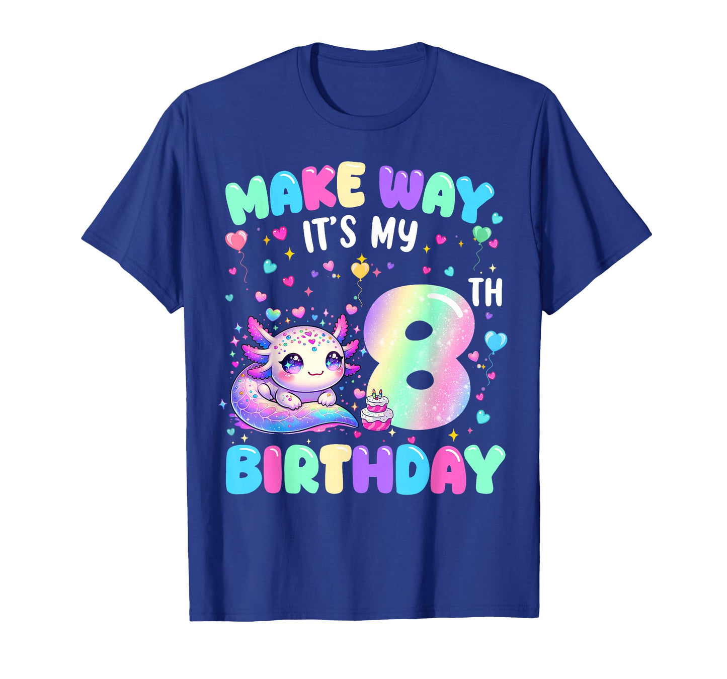 It's My 8th Birthday Girl Cute Axolotl 8 Year Old Bday Kids T-Shirt