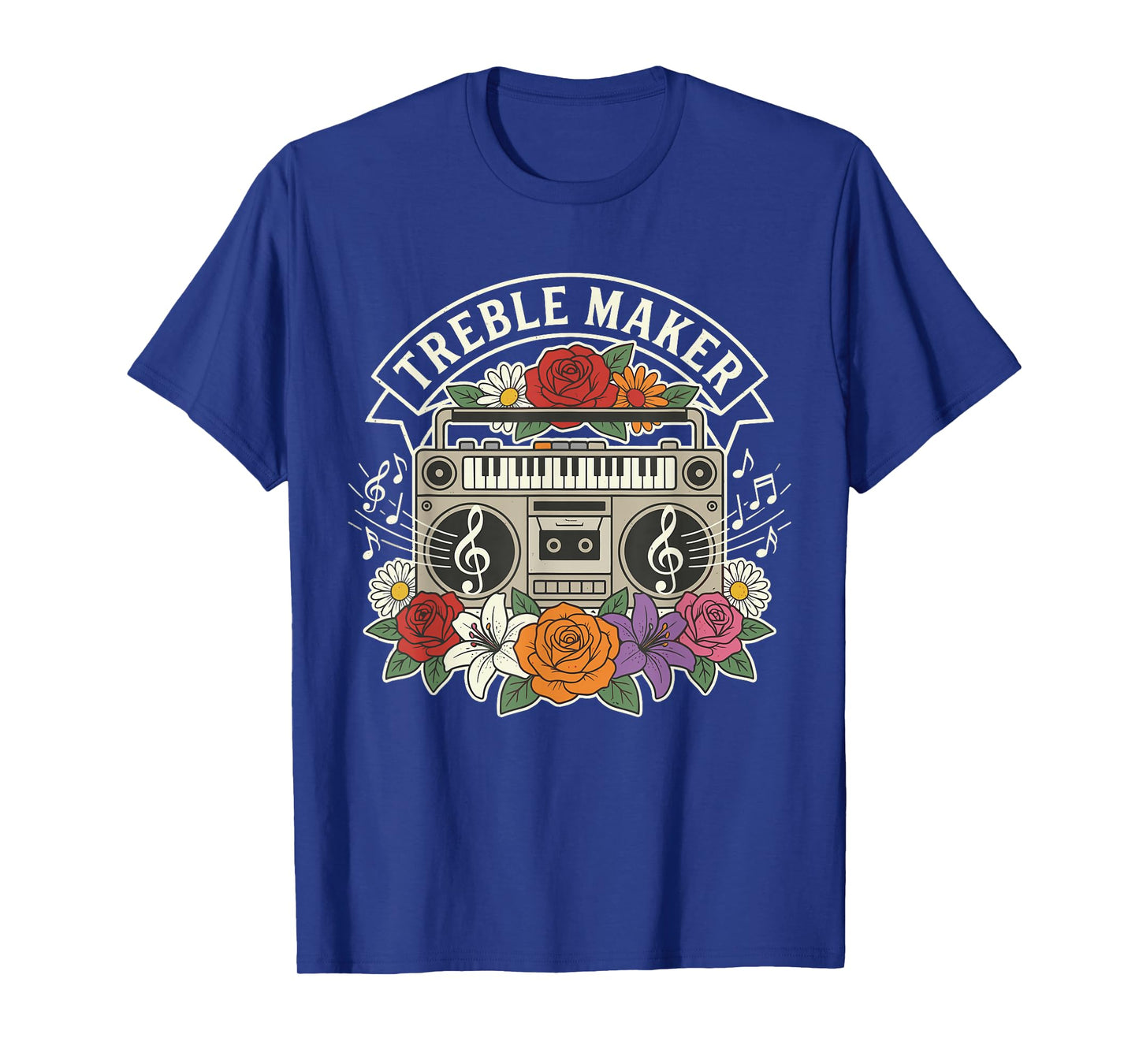 Treble Maker – Funny Music Pun Quote Boombox Floral Design T-Shirt