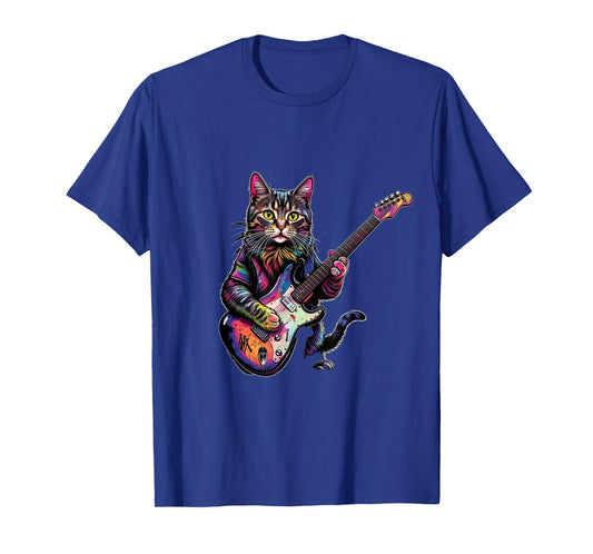 Funny Cat Playing Guitar Rock and Roll Gifts Men Women Kids T-Shirt