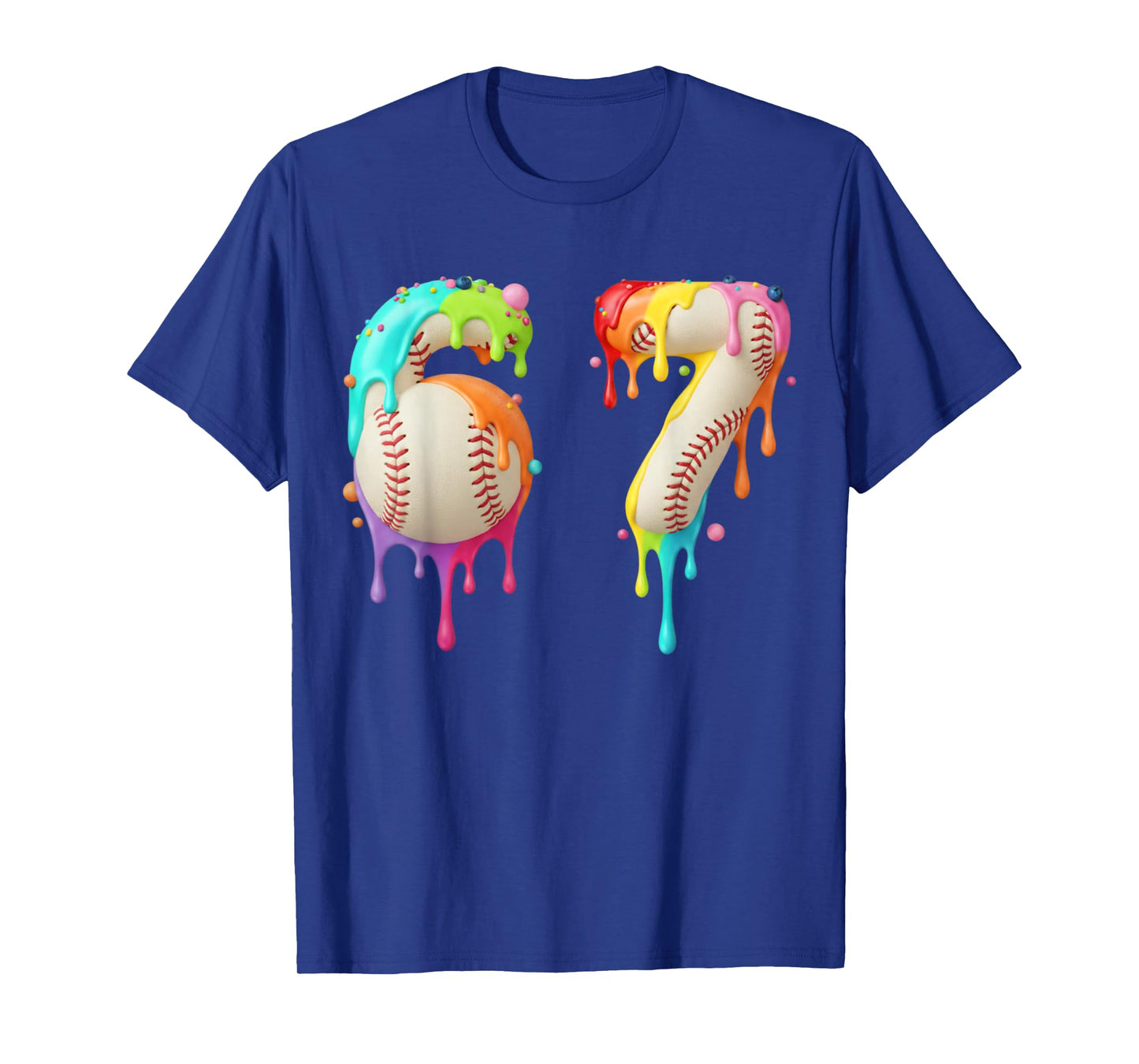 Kids Meme 67 Number Six 6 Seven 7 Ice Cream Drips Baseball T-Shirt