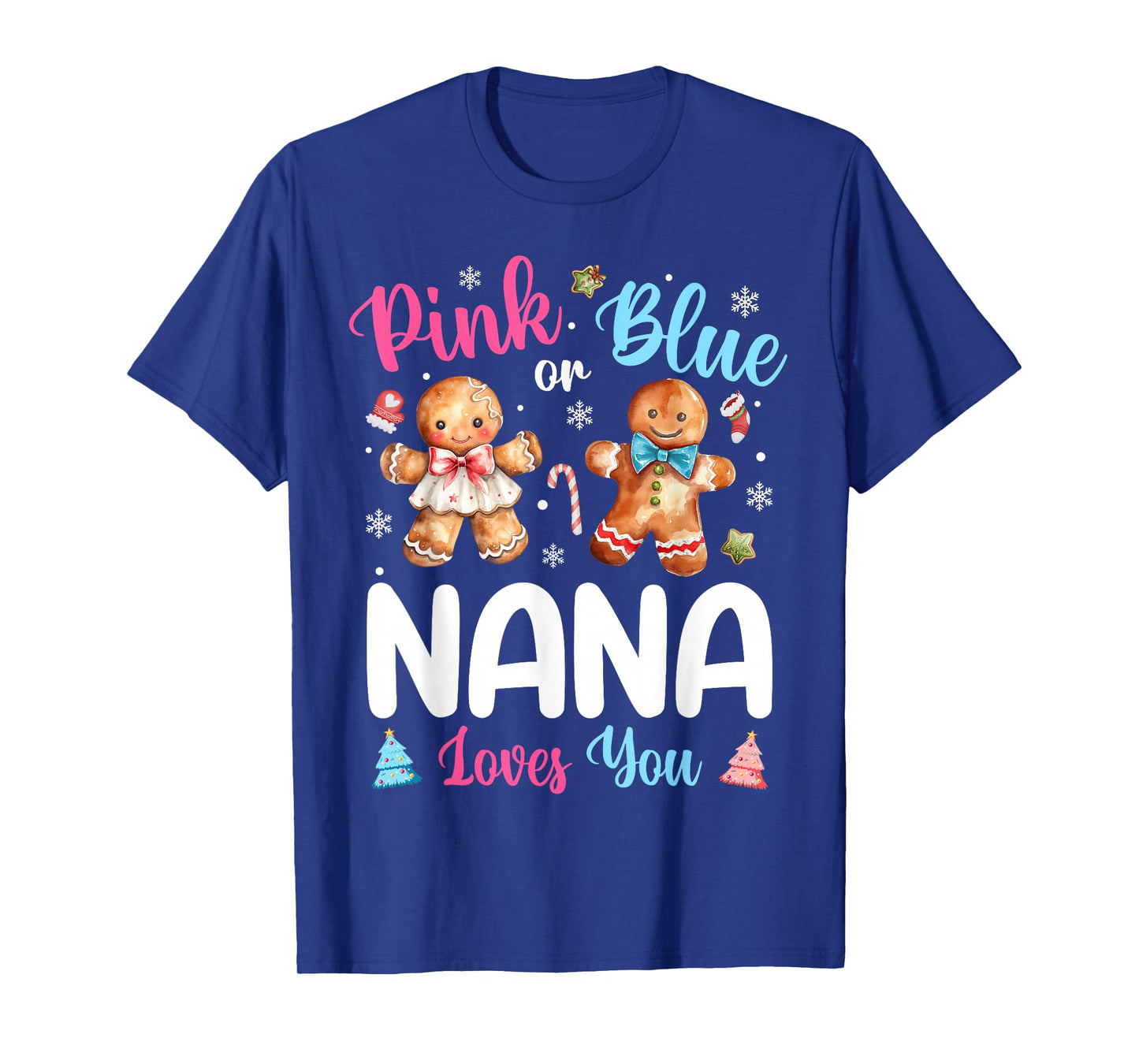 Pink or Blue Nana Loves You Gender Reveal Christmas T-Shirt