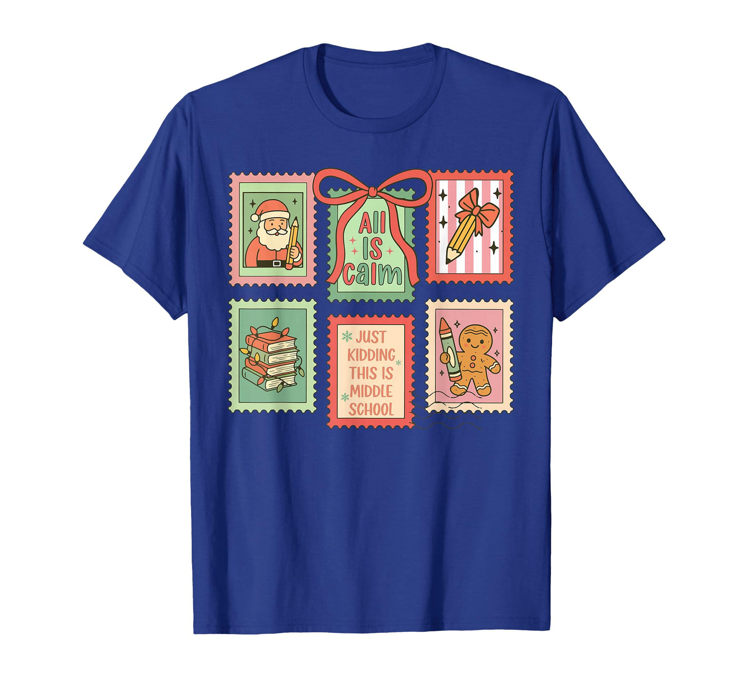 Middle School Teacher Christmas Stamp Bow Middle School Crew T-Shirt