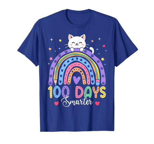 100 Days Smarter Kitten Cat Rainbow 100th Day Girls Kids T-Shirt