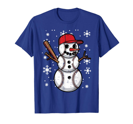 Christmas Snowman Baseball Player Xmas Sports Boys Kids Men T-Shirt